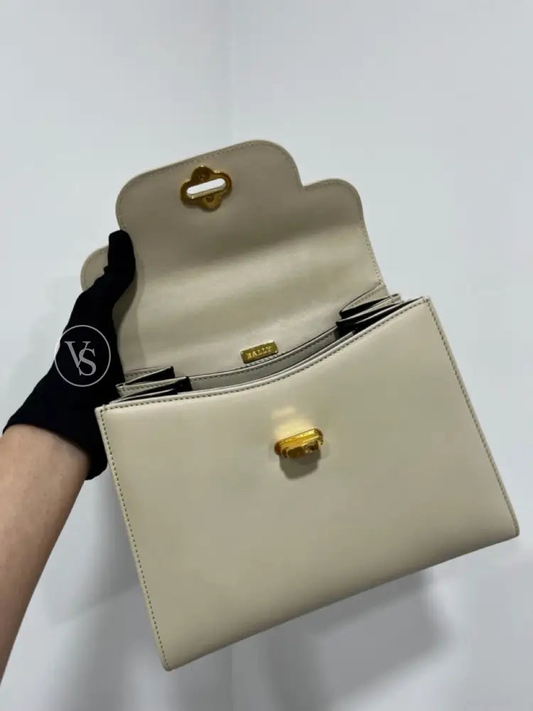 Bally Ivory Box Calf Kelly Handle Shoulder Bag