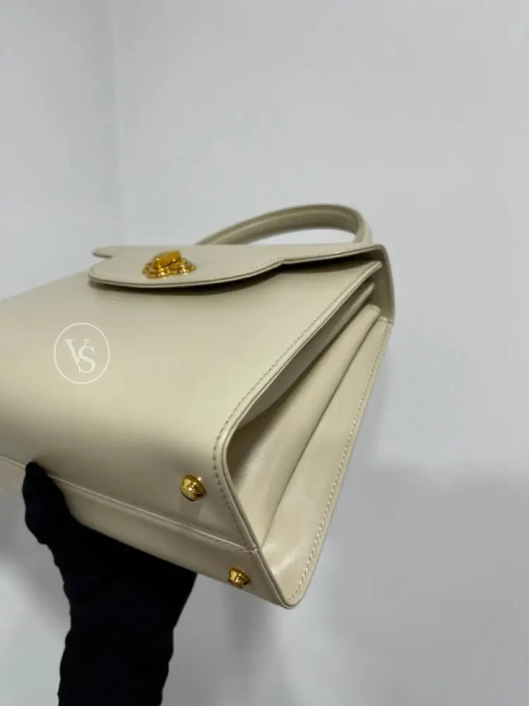 Bally Ivory Box Calf Kelly Handle Shoulder Bag