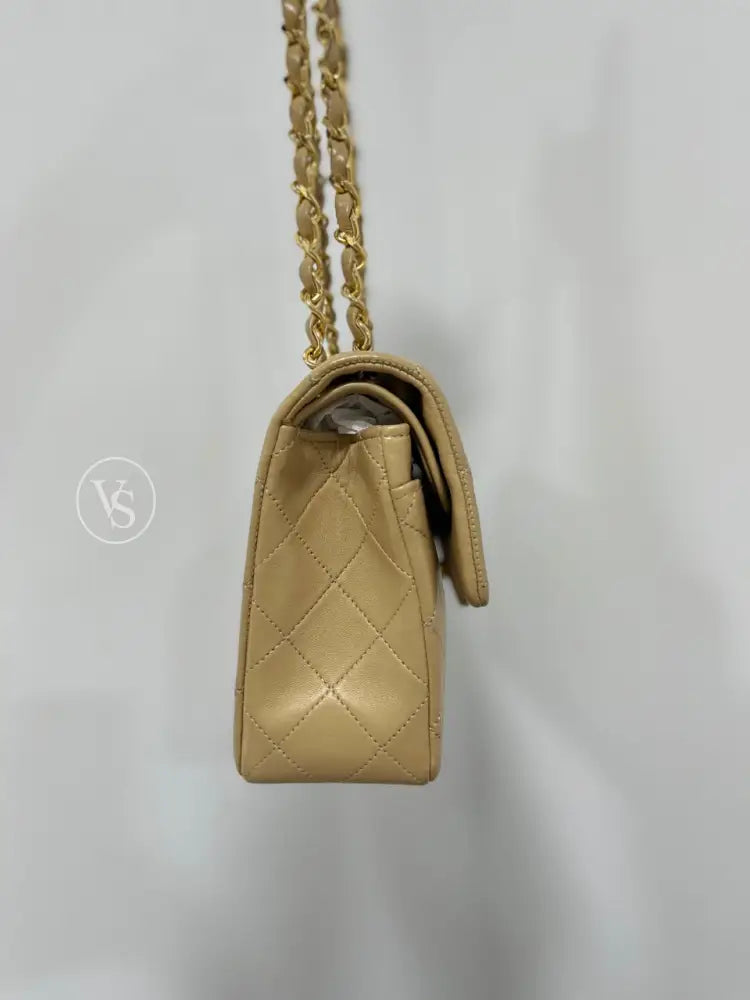 CHANEL Beige Lambskin Classic Quilted Flap Bag Small in 24k GHW
