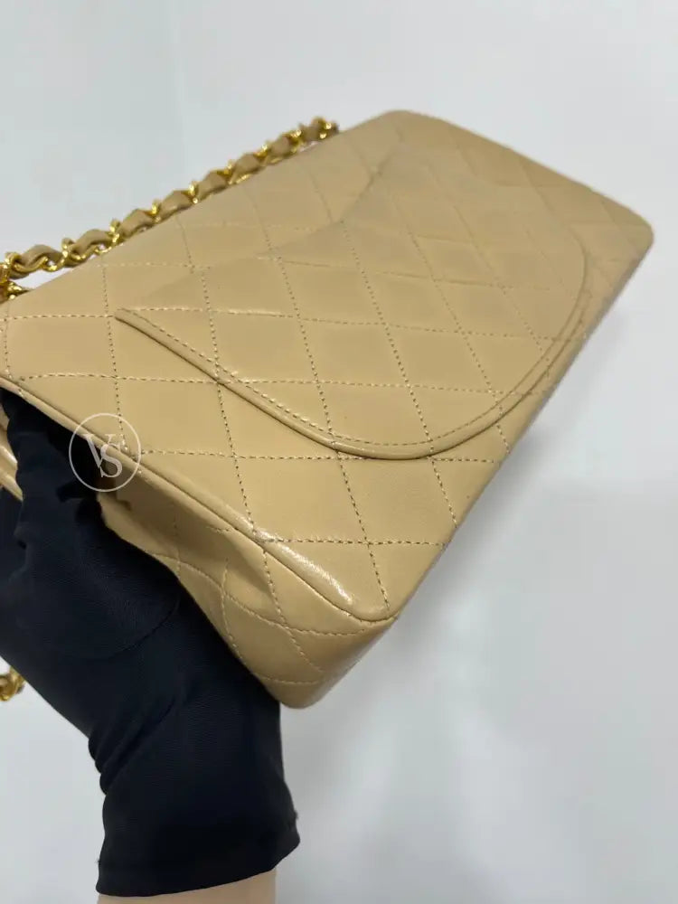 CHANEL Beige Lambskin Classic Quilted Flap Bag Small in 24k GHW