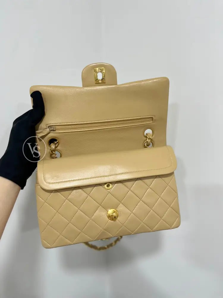 CHANEL Beige Lambskin Classic Quilted Flap Bag Small in 24k GHW