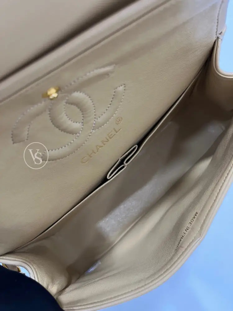 CHANEL Beige Lambskin Classic Quilted Flap Bag Small in 24k GHW