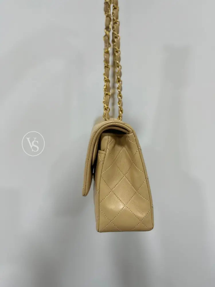 CHANEL Beige Lambskin Classic Quilted Flap Bag Small in 24k GHW