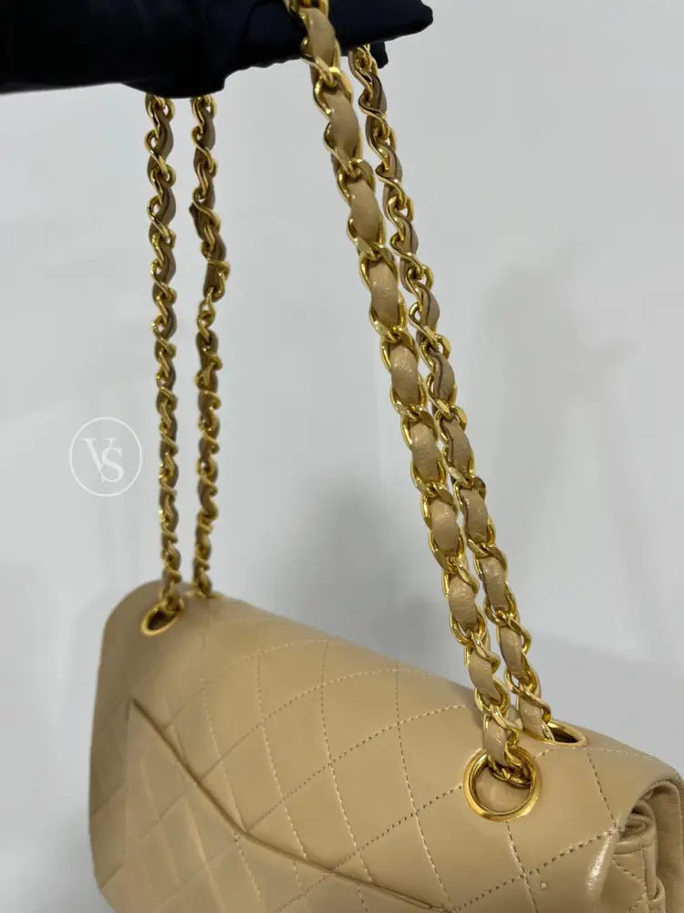 CHANEL Beige Lambskin Classic Quilted Flap Bag Small in 24k GHW
