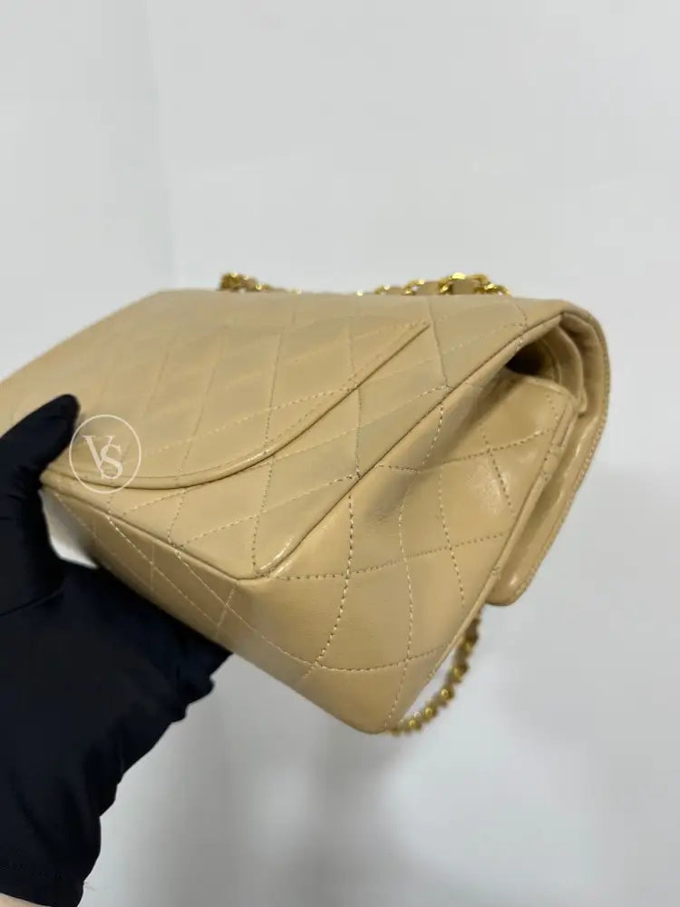 CHANEL Beige Lambskin Classic Quilted Flap Bag Small in 24k GHW