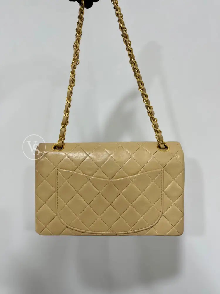 CHANEL Beige Lambskin Classic Quilted Flap Bag Small in 24k GHW