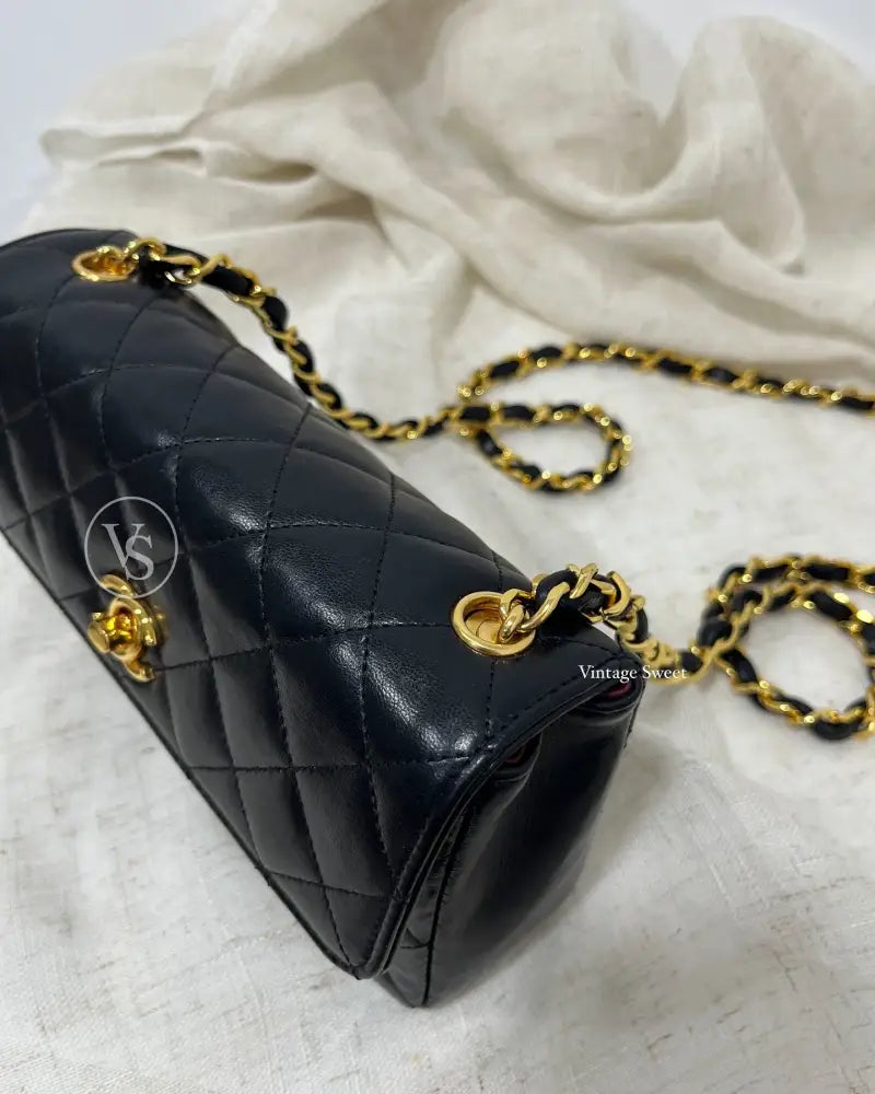 Chanel Black Lambskin Quilted Mini CF Crossbody Bag in 24k Gold Hardwares