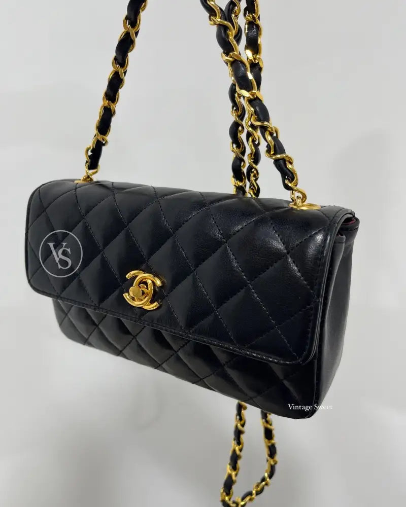 Chanel Black Lambskin Quilted Mini CF Crossbody Bag in 24k Gold Hardwares