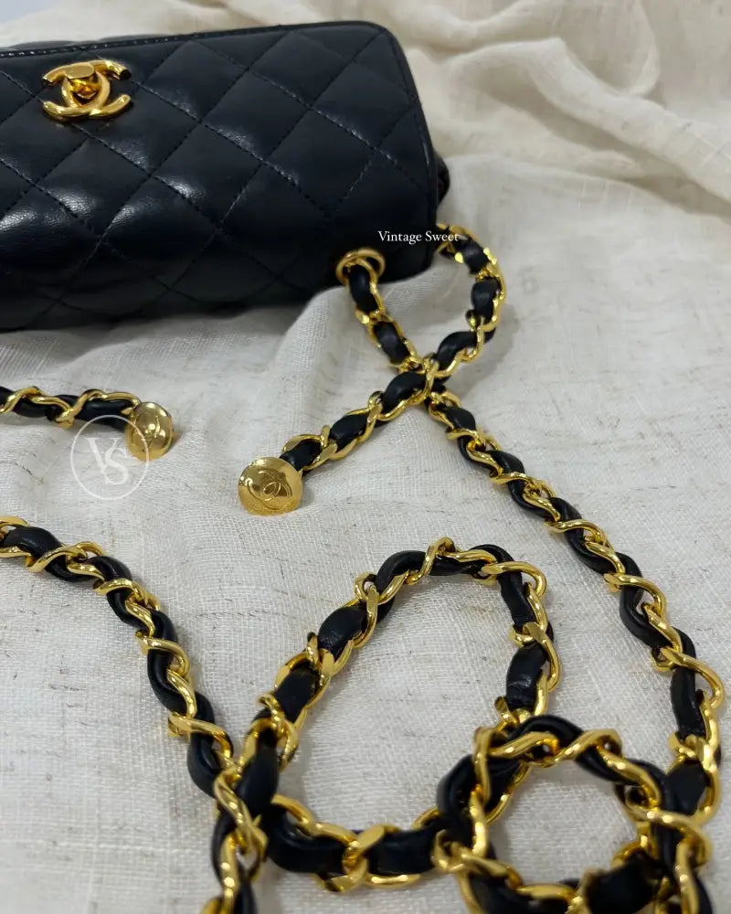 Chanel Black Lambskin Quilted Mini CF Crossbody Bag in 24k Gold Hardwares