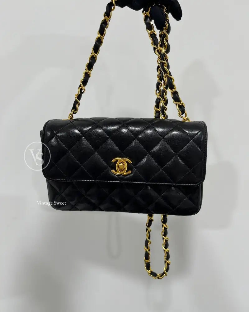 Chanel Black Lambskin Quilted Mini CF Crossbody Bag in 24k Gold Hardwares