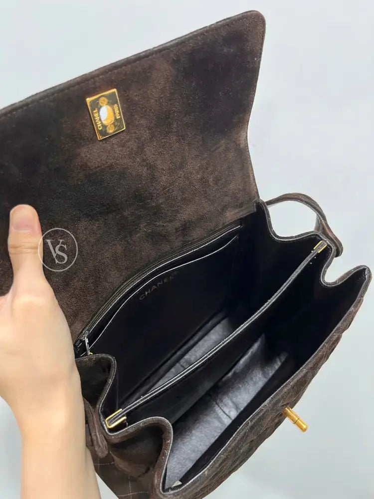 Chanel Brown Suede Quilted Kelly Shoulder Bag In 24K Ghw