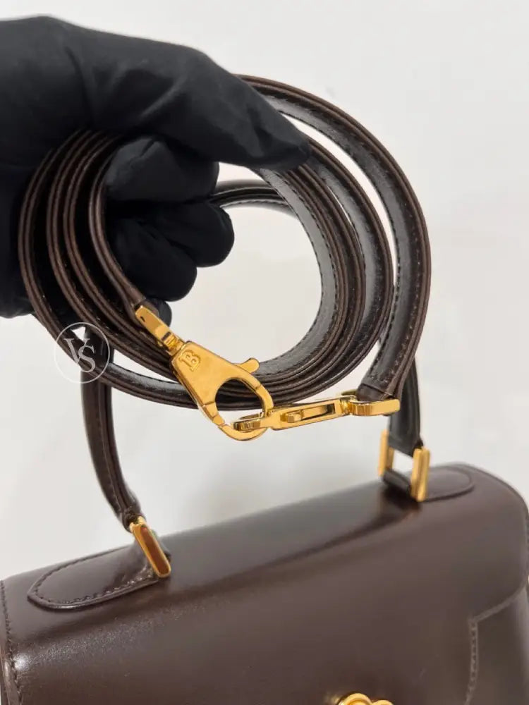Bally Chocolate Brown Box Calf Kelly Two-way Handle Shoulder Bally Chocolate Brown Box Calf Kelly Two-way Handle Shoulder