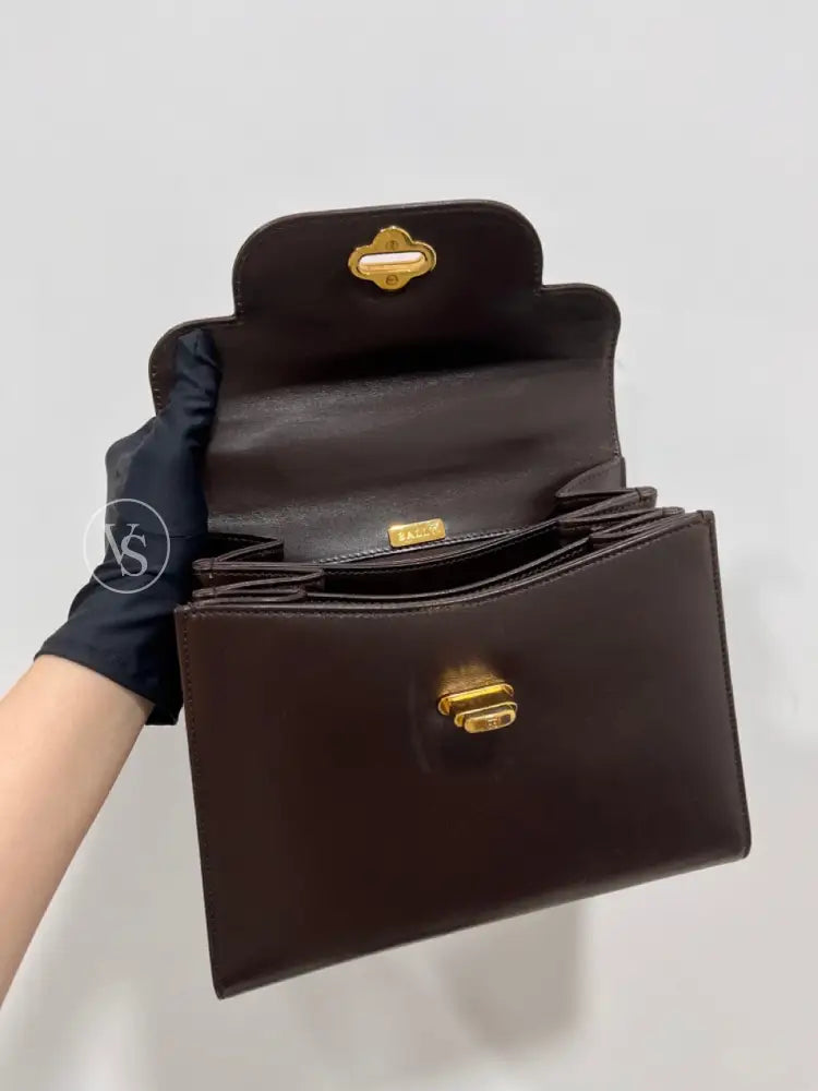 Bally Chocolate Brown Box Calf Kelly Two-way Handle Shoulder Bally Chocolate Brown Box Calf Kelly Two-way Handle Shoulder