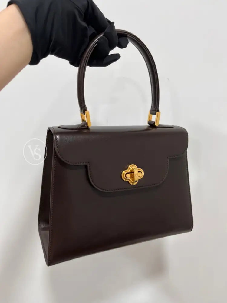 Bally Chocolate Brown Box Calf Kelly Two - Way Handle Shoulder Bag