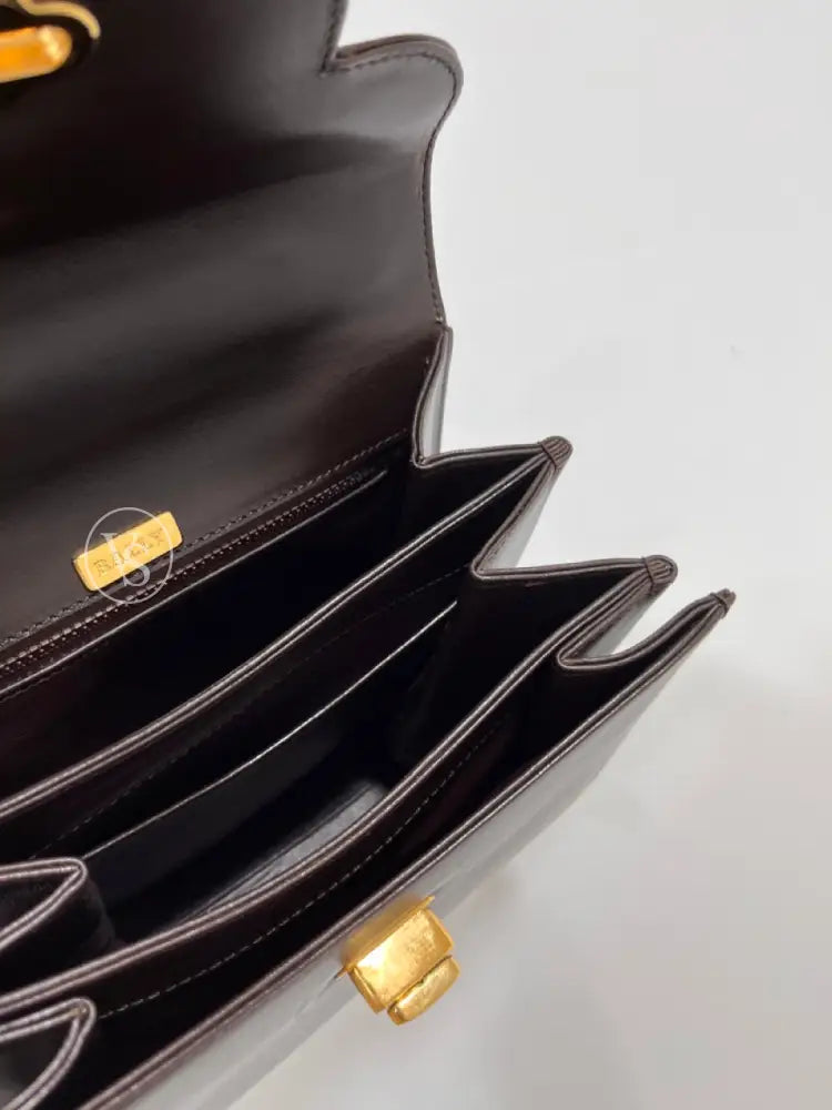 Bally Chocolate Brown Box Calf Kelly Two-way Handle Shoulder Bally Chocolate Brown Box Calf Kelly Two-way Handle Shoulder