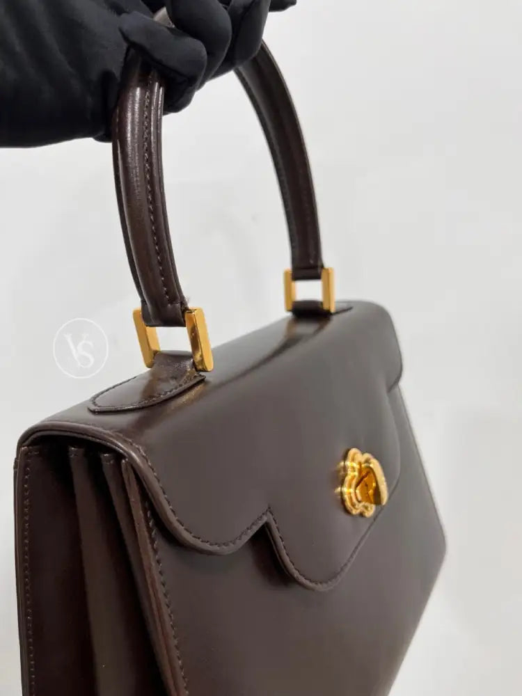 Bally Chocolate Brown Box Calf Kelly Two - Way Handle Shoulder Bag