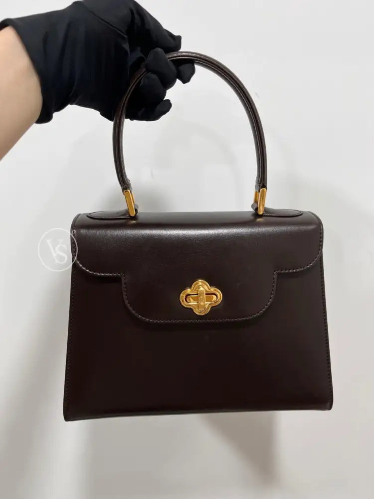 Bally Chocolate Brown Box Calf Kelly Two - Way Handle Shoulder Bag