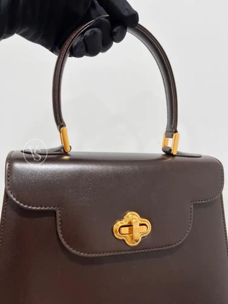 Bally Chocolate Brown Box Calf Kelly Two - Way Handle Shoulder Bag