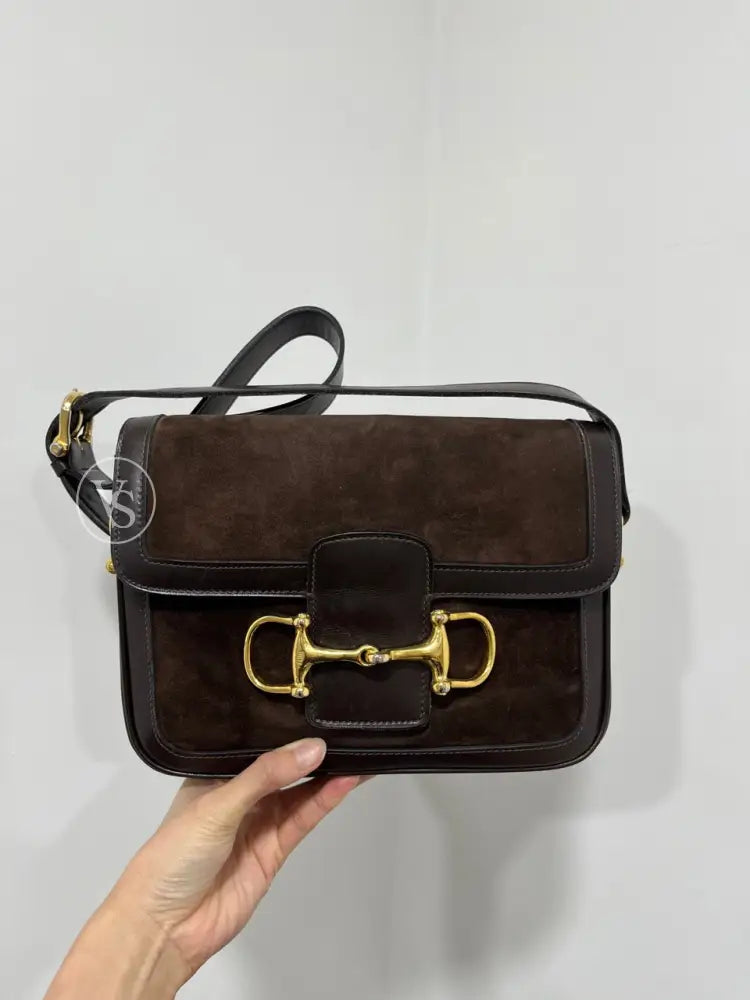 Celine Brown Suede Horsebit Shoulder Bag