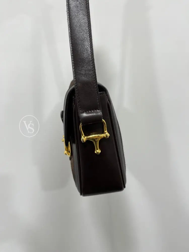 Celine Brown Suede Horsebit Shoulder Bag