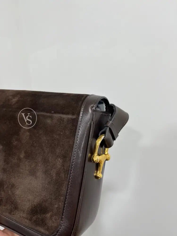 Celine Brown Suede Horsebit Shoulder Bag