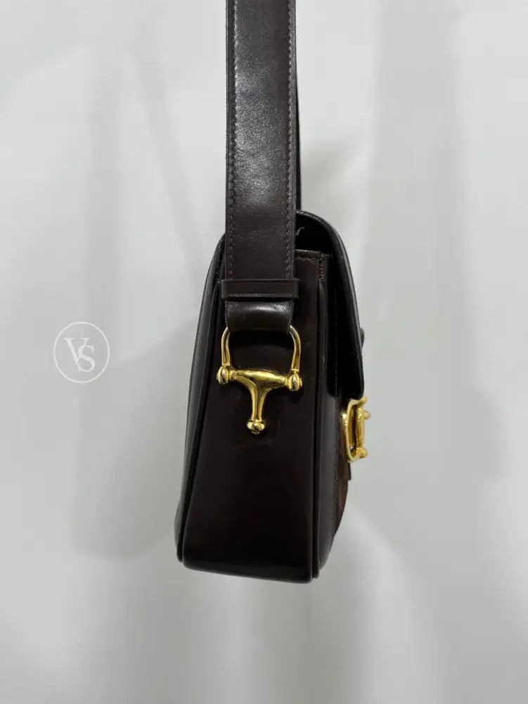 Celine Brown Suede Horsebit Shoulder Bag