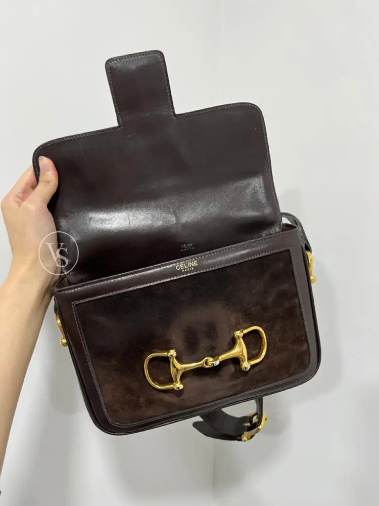 Celine Brown Suede Horsebit Shoulder Bag