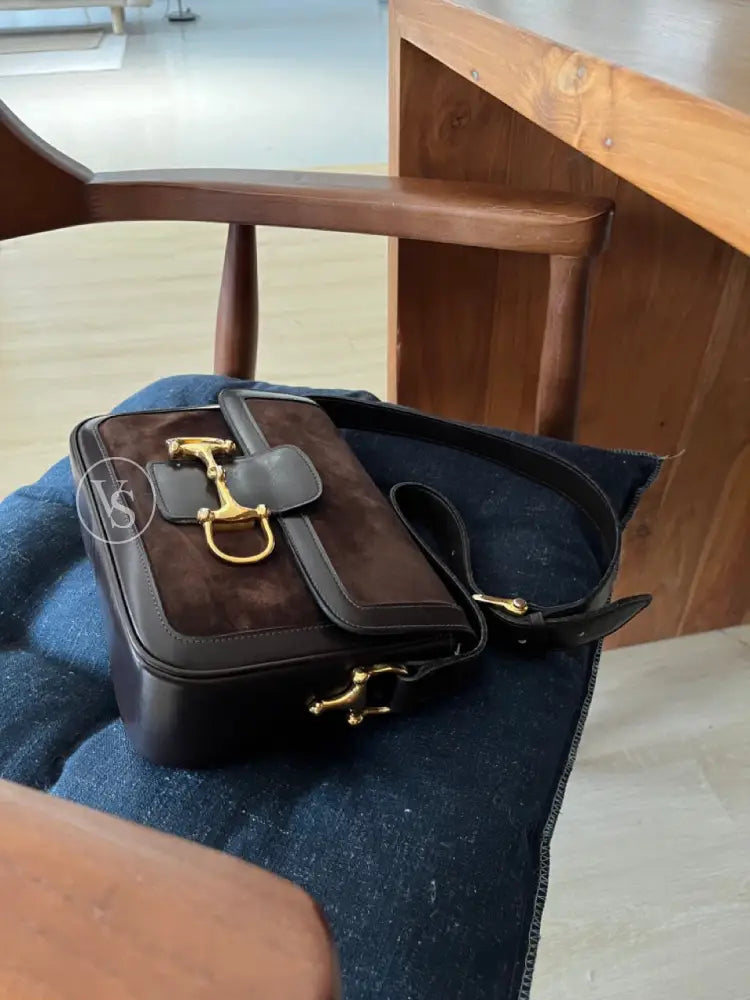 Celine Brown Suede Horsebit Shoulder Bag