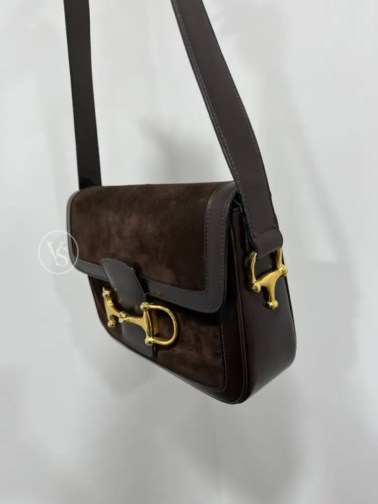 Celine Brown Suede Horsebit Shoulder Bag