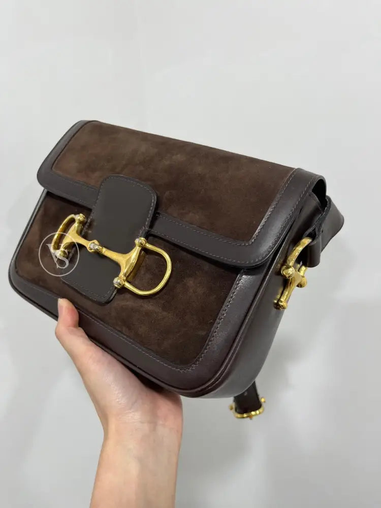 Celine Brown Suede Horsebit Shoulder Bag