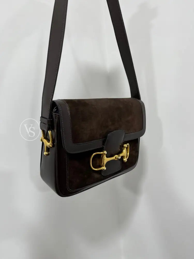 Celine Brown Suede Horsebit Shoulder Bag