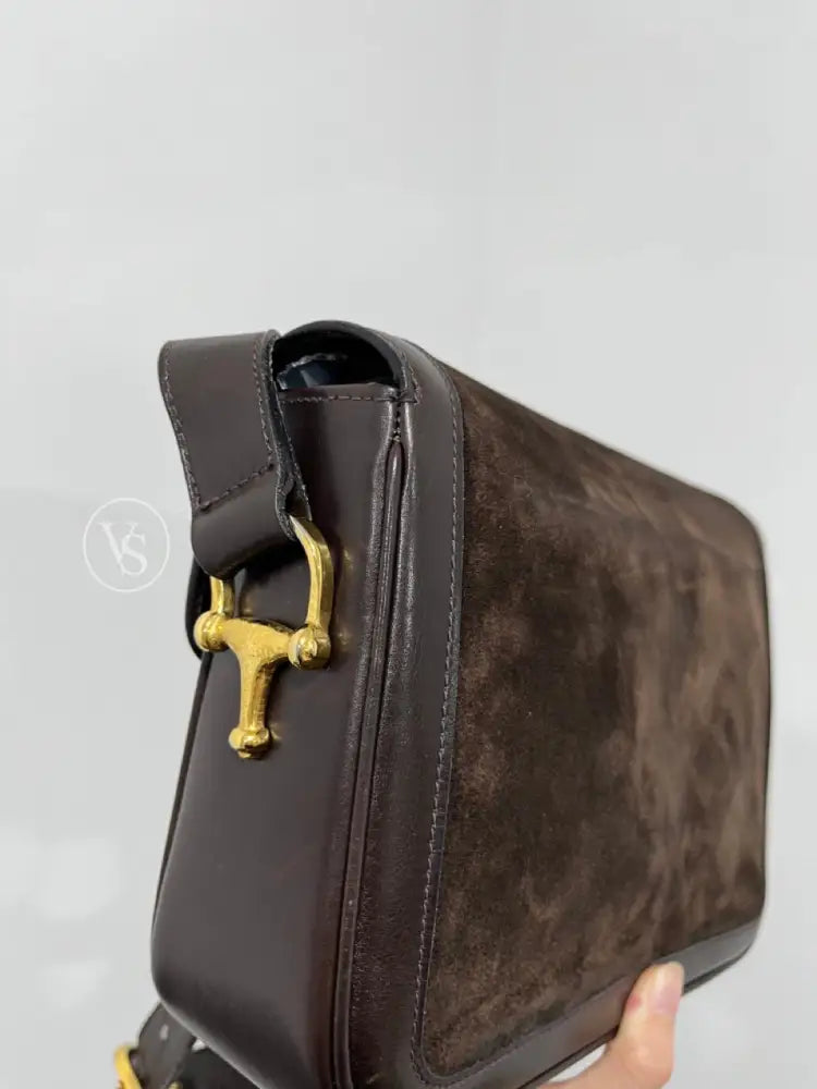 Celine Brown Suede Horsebit Shoulder Bag