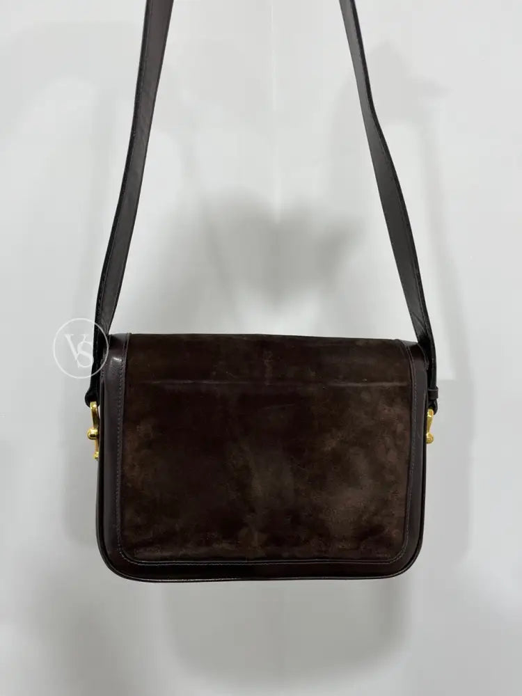 Celine Brown Suede Horsebit Shoulder Bag