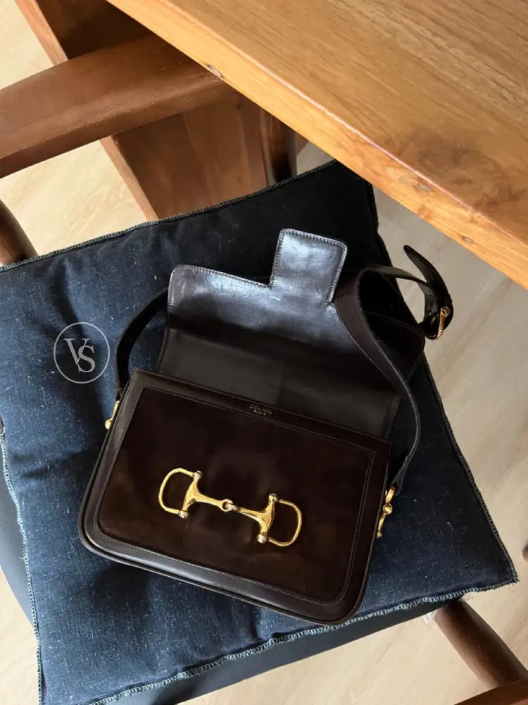 Celine Brown Suede Horsebit Shoulder Bag