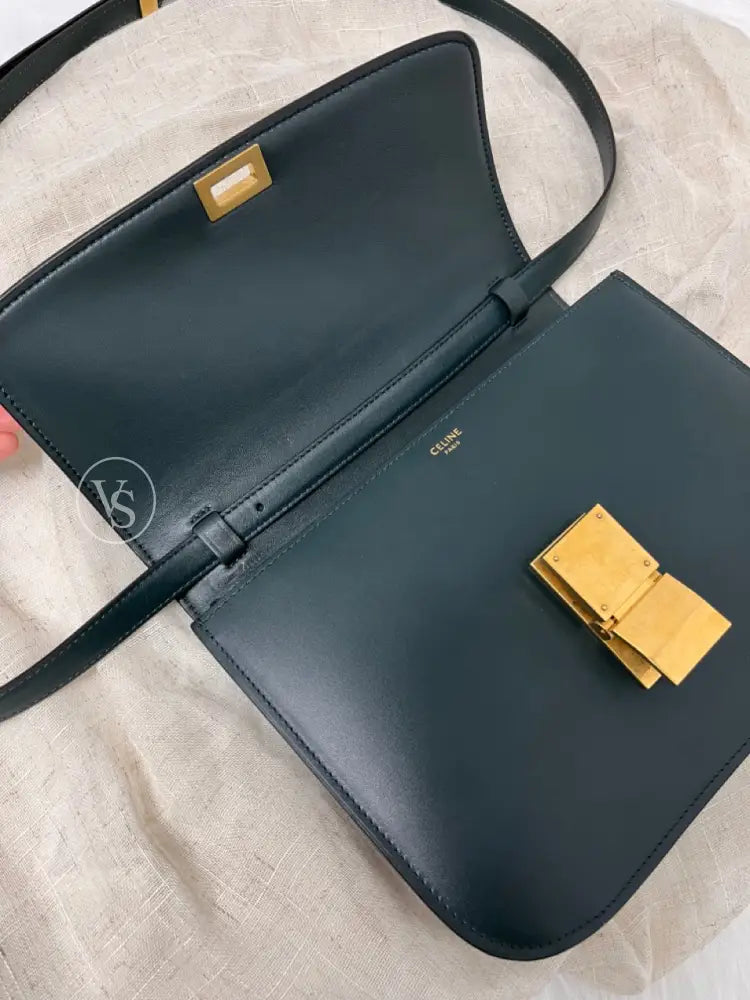 Celine Green Calfskin Box Crossbody Shoulder Bag