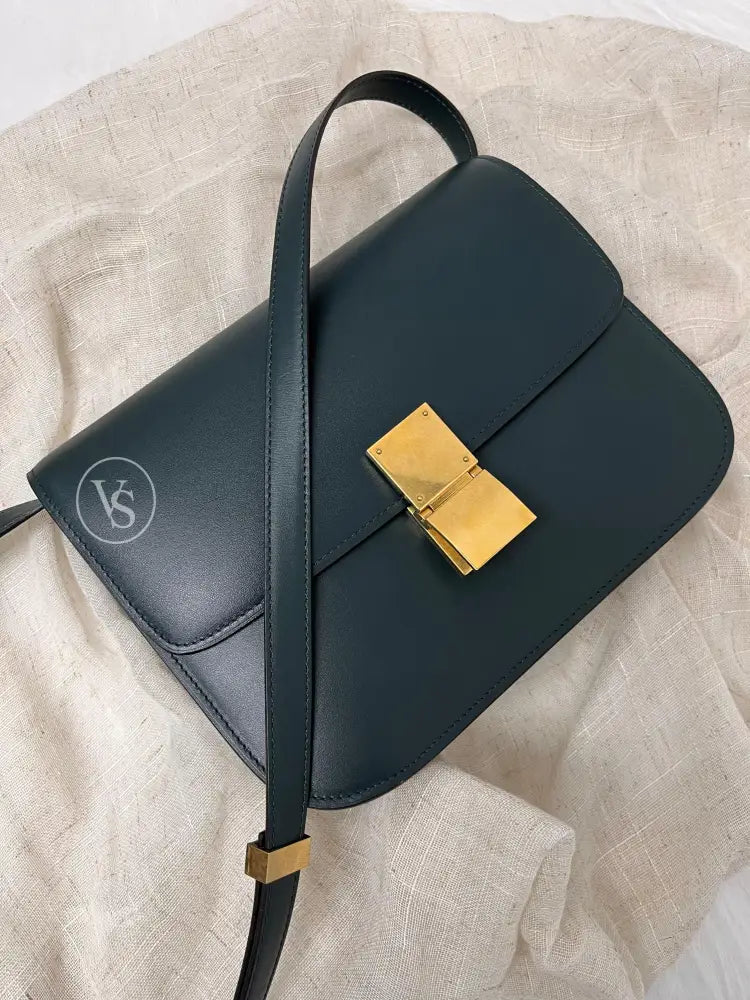 Celine Green Calfskin Box Crossbody Shoulder Bag