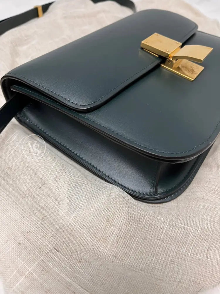 Celine Green Calfskin Box Crossbody Shoulder Bag