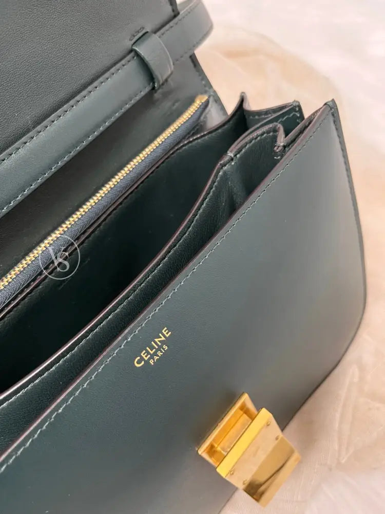 Celine Green Calfskin Box Crossbody Shoulder Bag