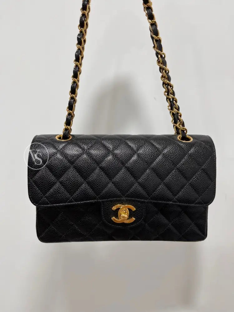 CHANEL 00s Black Caviar Classic Flap CF Shoulder Bag Small in 24k GHW