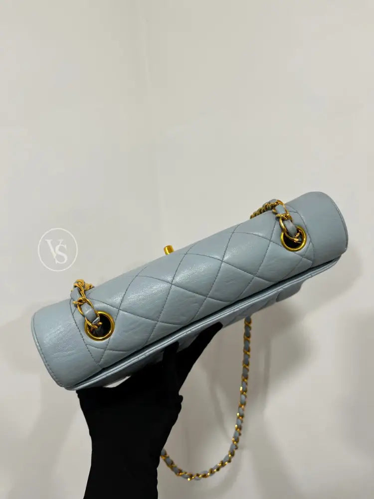 CHANEL 1996-97 Baby Blue Lambskin Classic Diana Flap Crossbody Bag Medium in 24k GHW