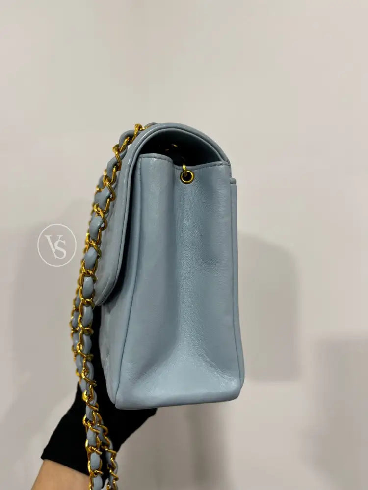 CHANEL 1996-97 Baby Blue Lambskin Classic Diana Flap Crossbody Bag Medium in 24k GHW