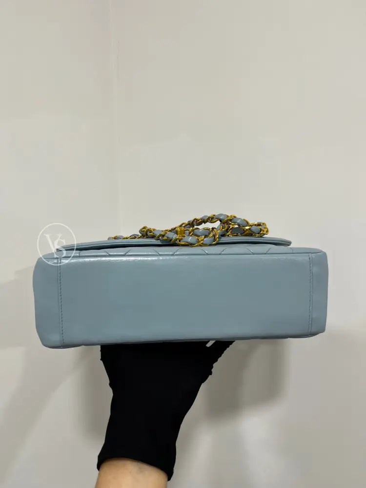 CHANEL 1996-97 Baby Blue Lambskin Classic Diana Flap Crossbody Bag Medium in 24k GHW