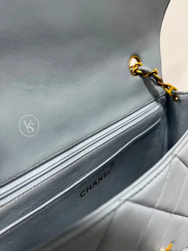 CHANEL 1996-97 Baby Blue Lambskin Classic Diana Flap Crossbody Bag Medium in 24k GHW