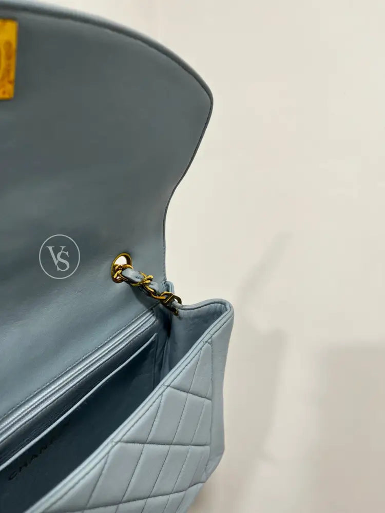 CHANEL 1996-97 Baby Blue Lambskin Classic Diana Flap Crossbody Bag Medium in 24k GHW