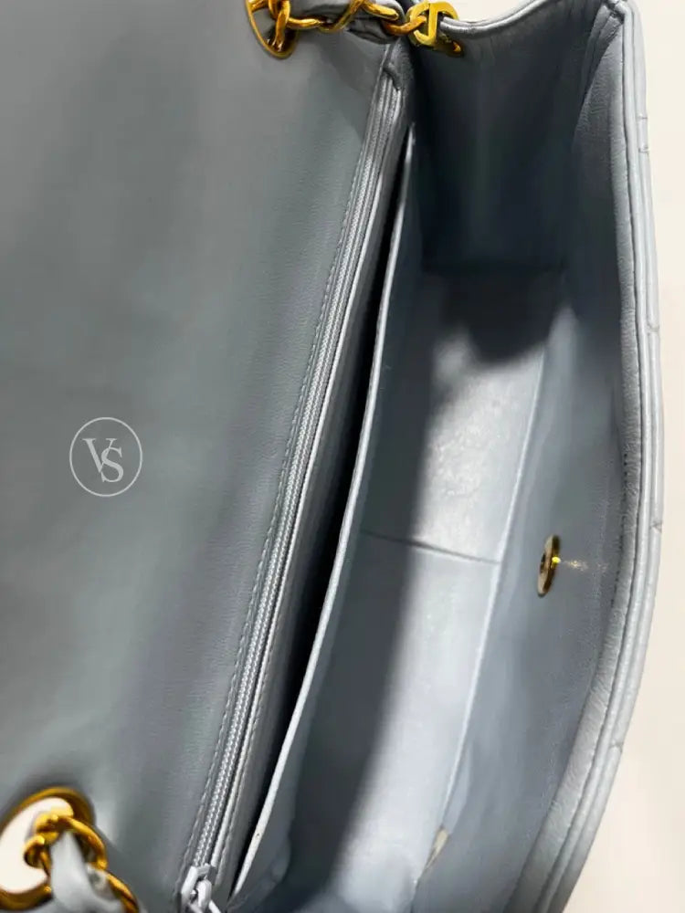 CHANEL 1996-97 Baby Blue Lambskin Classic Diana Flap Crossbody Bag Medium in 24k GHW