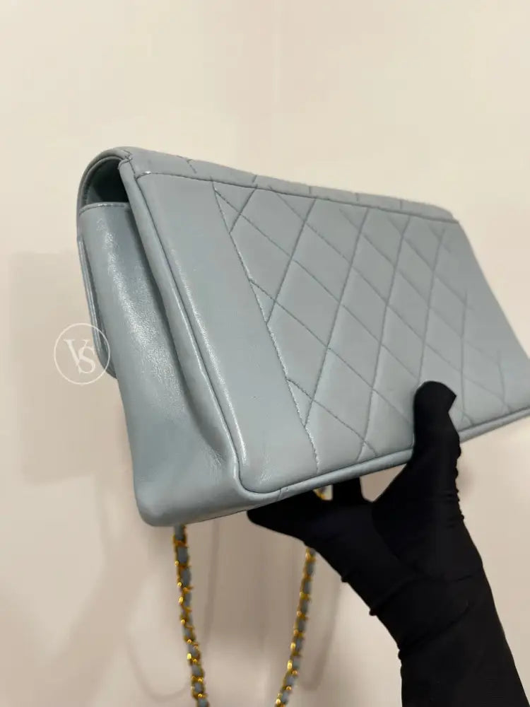 CHANEL 1996-97 Baby Blue Lambskin Classic Diana Flap Crossbody Bag Medium in 24k GHW