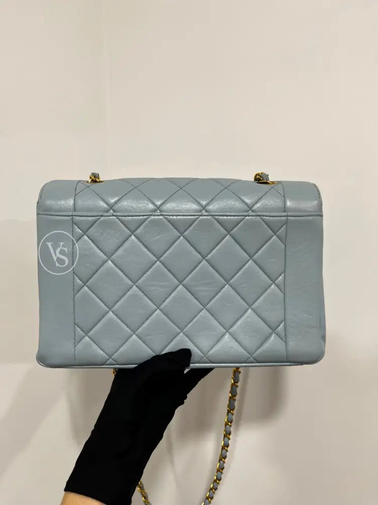 CHANEL 1996-97 Baby Blue Lambskin Classic Diana Flap Crossbody Bag Medium in 24k GHW