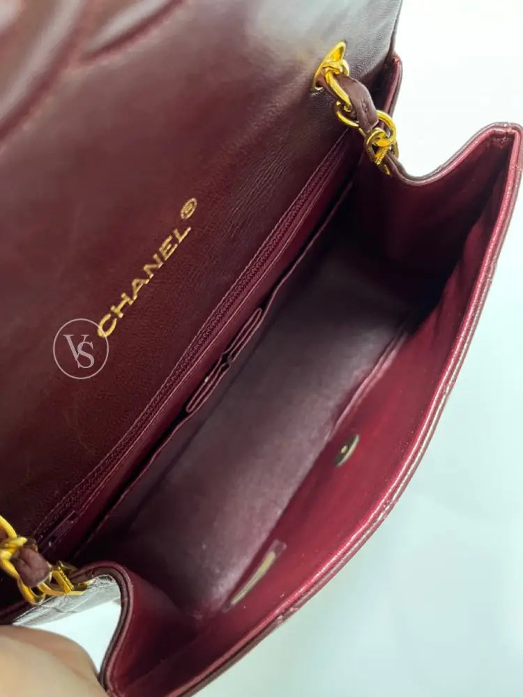 Chanel 80S Burgundy Plum Lambskin Quilted Curved Flap Shoulder And Crossbody Bag In 24K Ghw