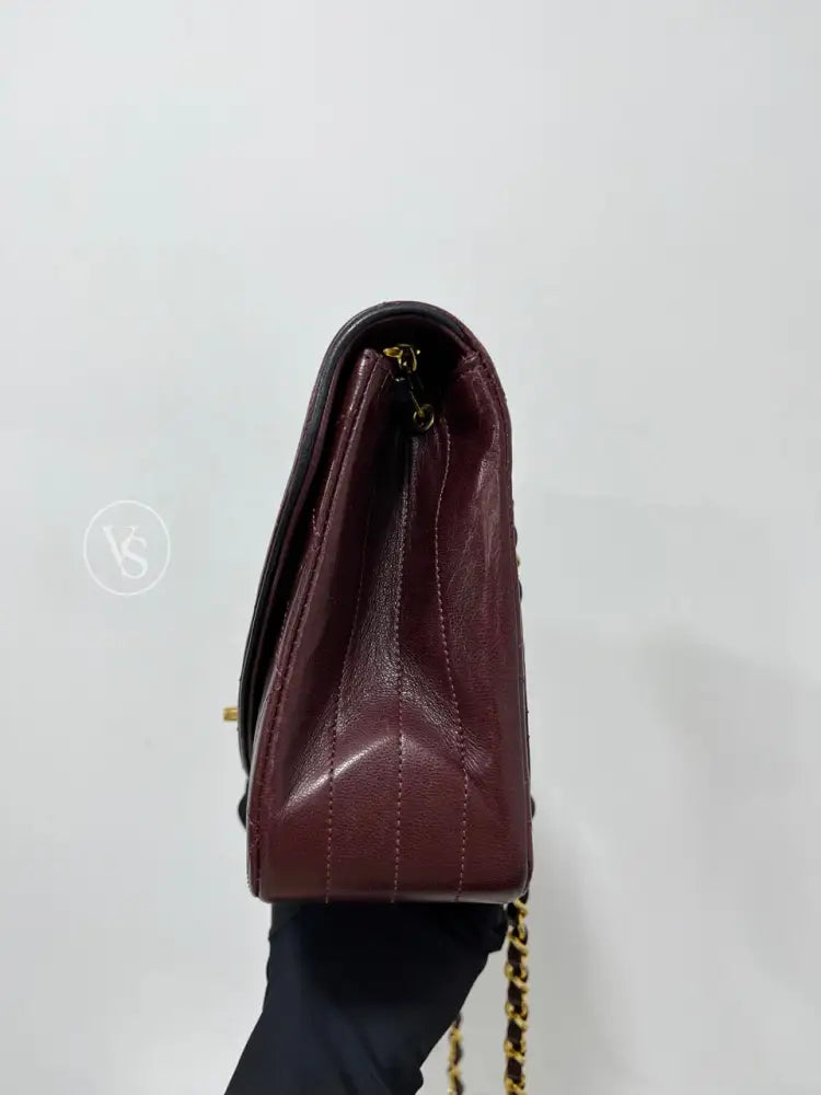 Chanel 80S Burgundy Plum Lambskin Quilted Curved Flap Shoulder And Crossbody Bag In 24K Ghw