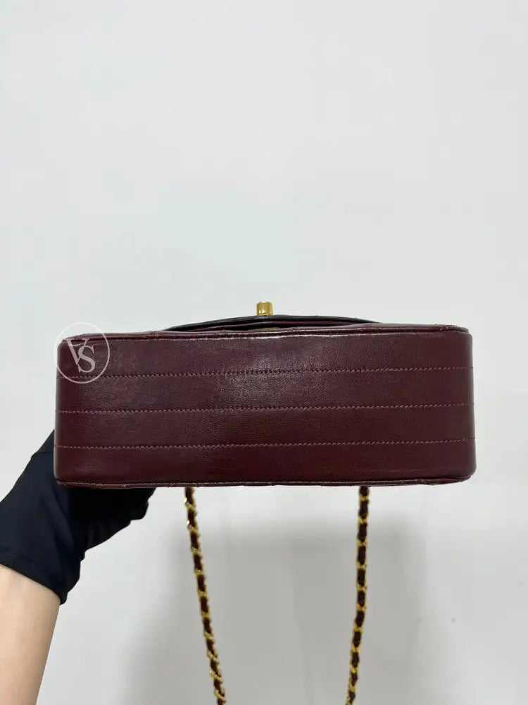 Chanel 80S Burgundy Plum Lambskin Quilted Curved Flap Shoulder And Crossbody Bag In 24K Ghw